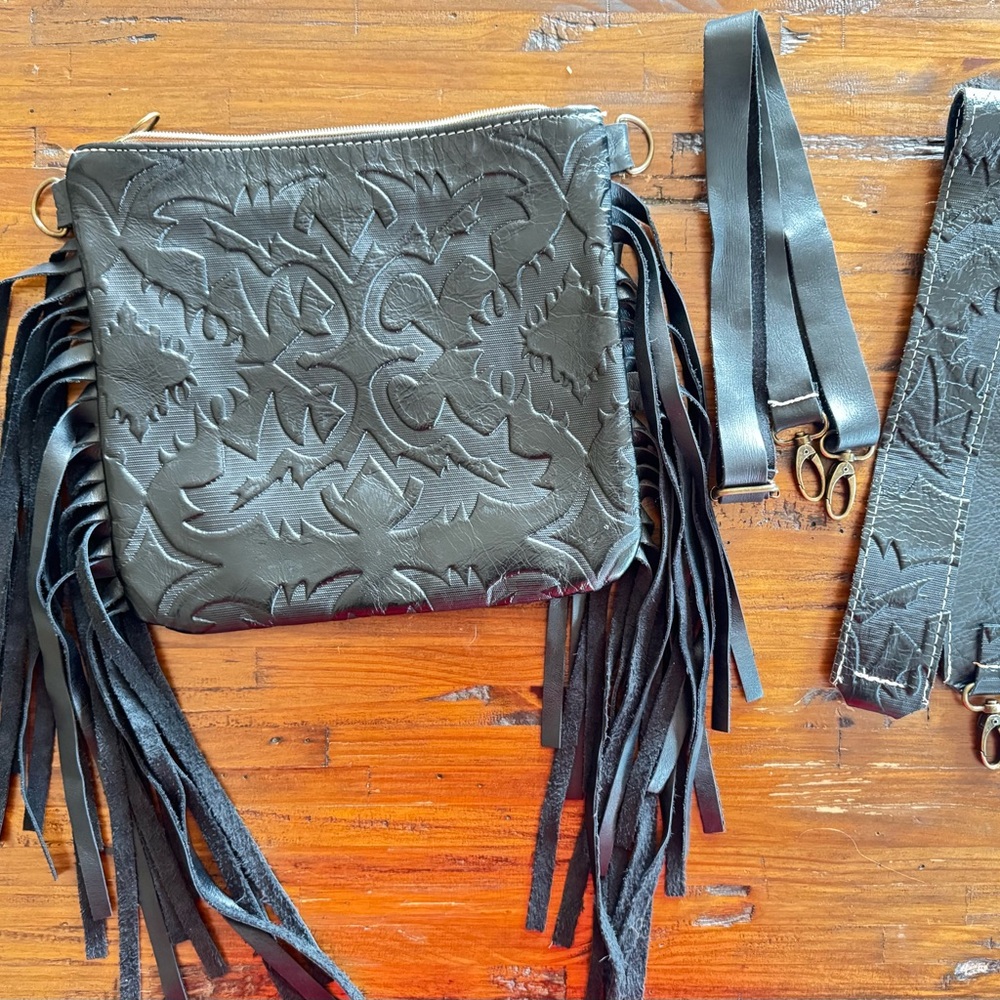 Fringed Black Leather Bag